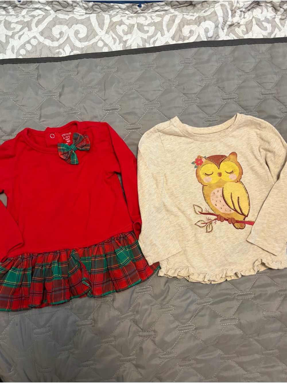 crown & ivy Red Plaid Ruffle Hem Long Sleeve Top and Fall Owl Top